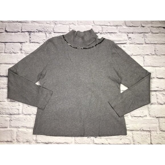 Calvin Klein Womens Size Large Grey Long Sleeve Kint Sweater With Sequin Detail - Picture 1 of 6